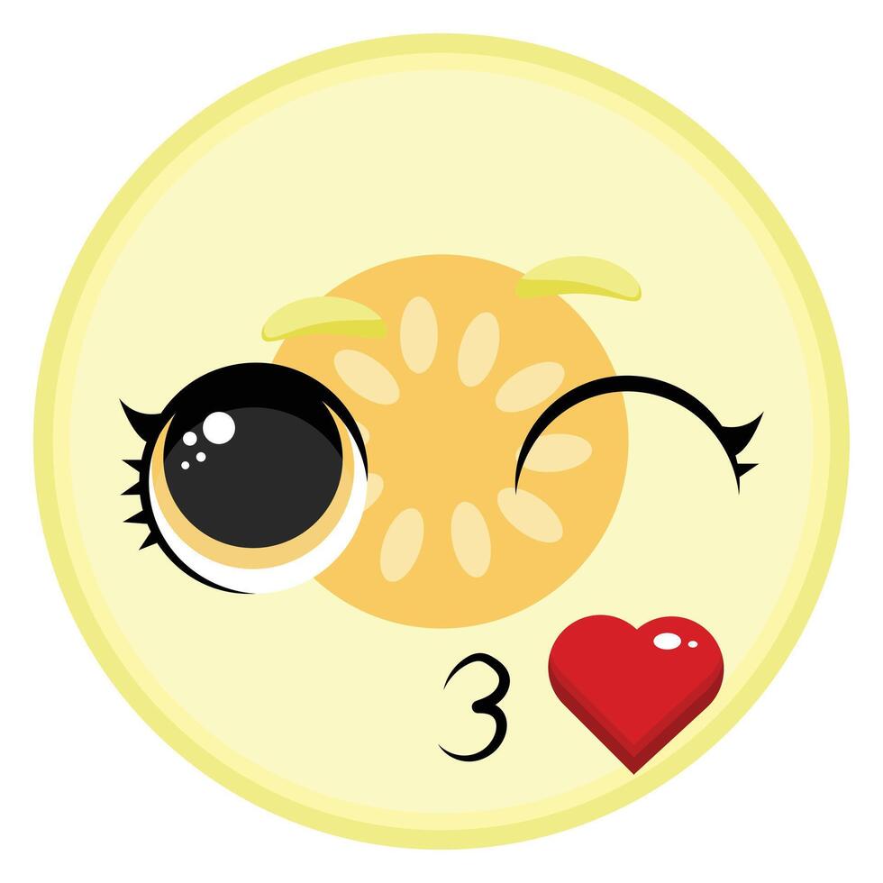 Winking melon slice with heart and kiss symbol, ideal for romantic food designs, kids products, and fun summer-themed collections vector