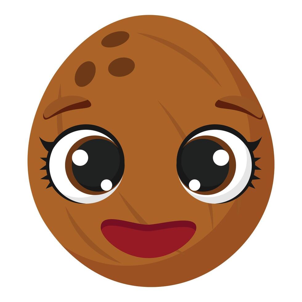 Smiling walnut character with big shiny eyes and joyful face ideal for children's books food designs packaging and educational materials vector