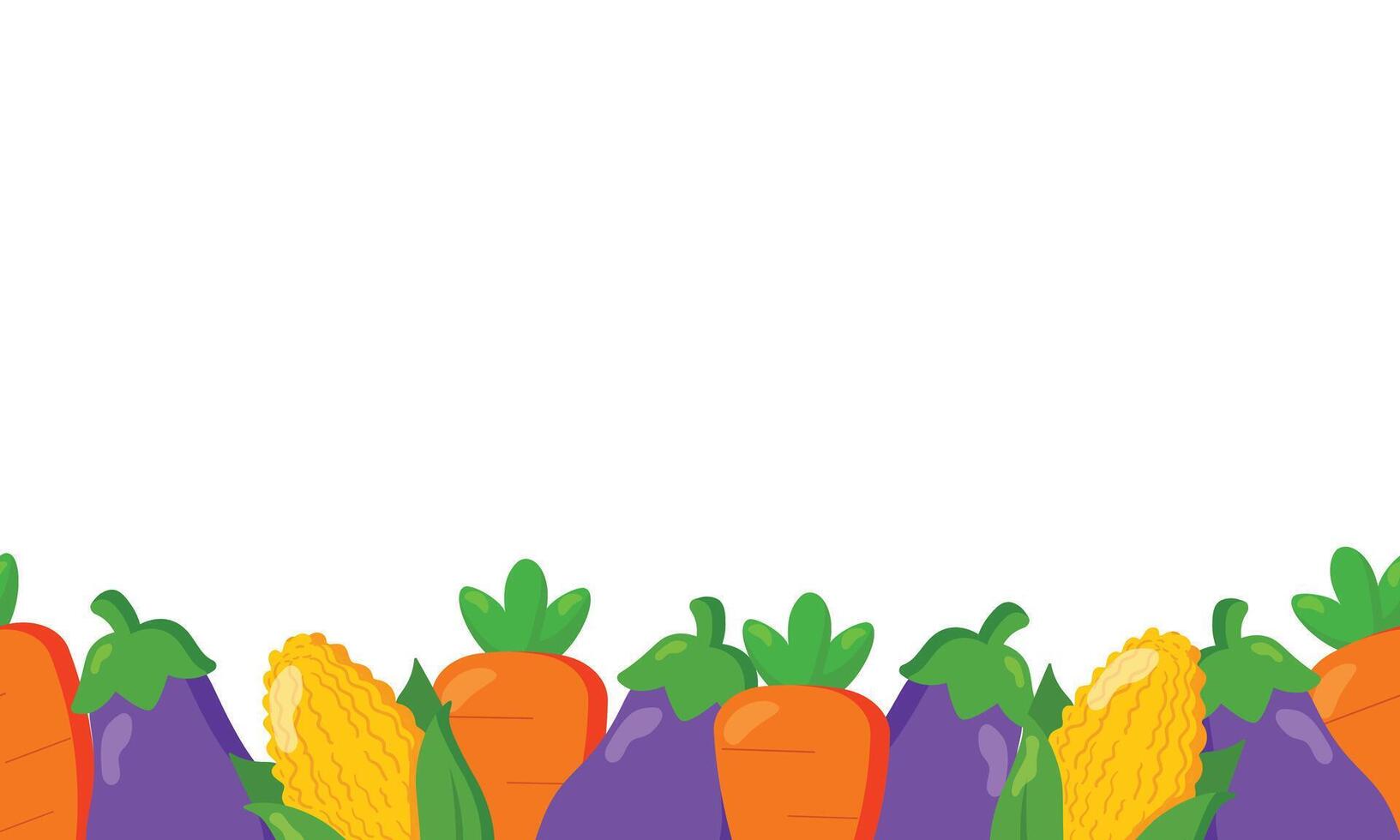Colorful vegetable border with carrots, eggplants, and corn on white background, perfect for banners, food labels, and organic farm design vector