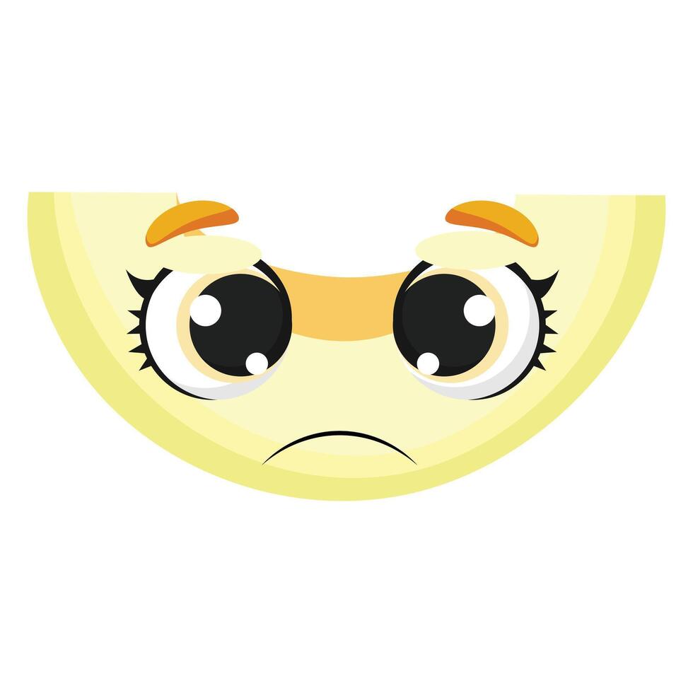 Sad melon slice face with big expressive eyes, great for emotional designs, kids projects, packaging, and food-related content vector