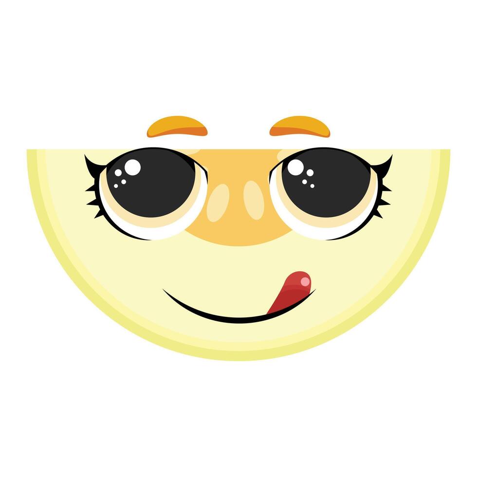 Funny melon slice character with big eyes and tongue out, perfect for food-themed designs, kids illustrations, and playful summer art vector