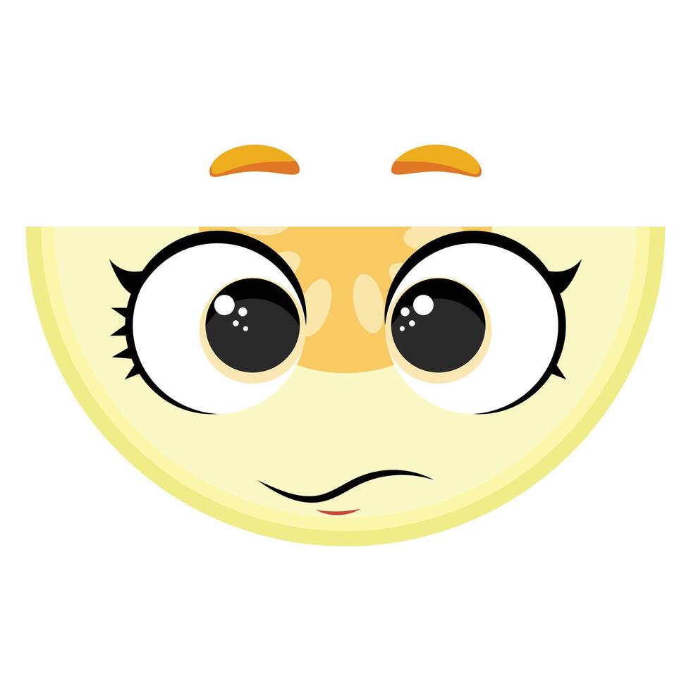 Cute melon slice with big eyes and shy smile, great for food packaging, kids content, branding, and summer-themed designs vector