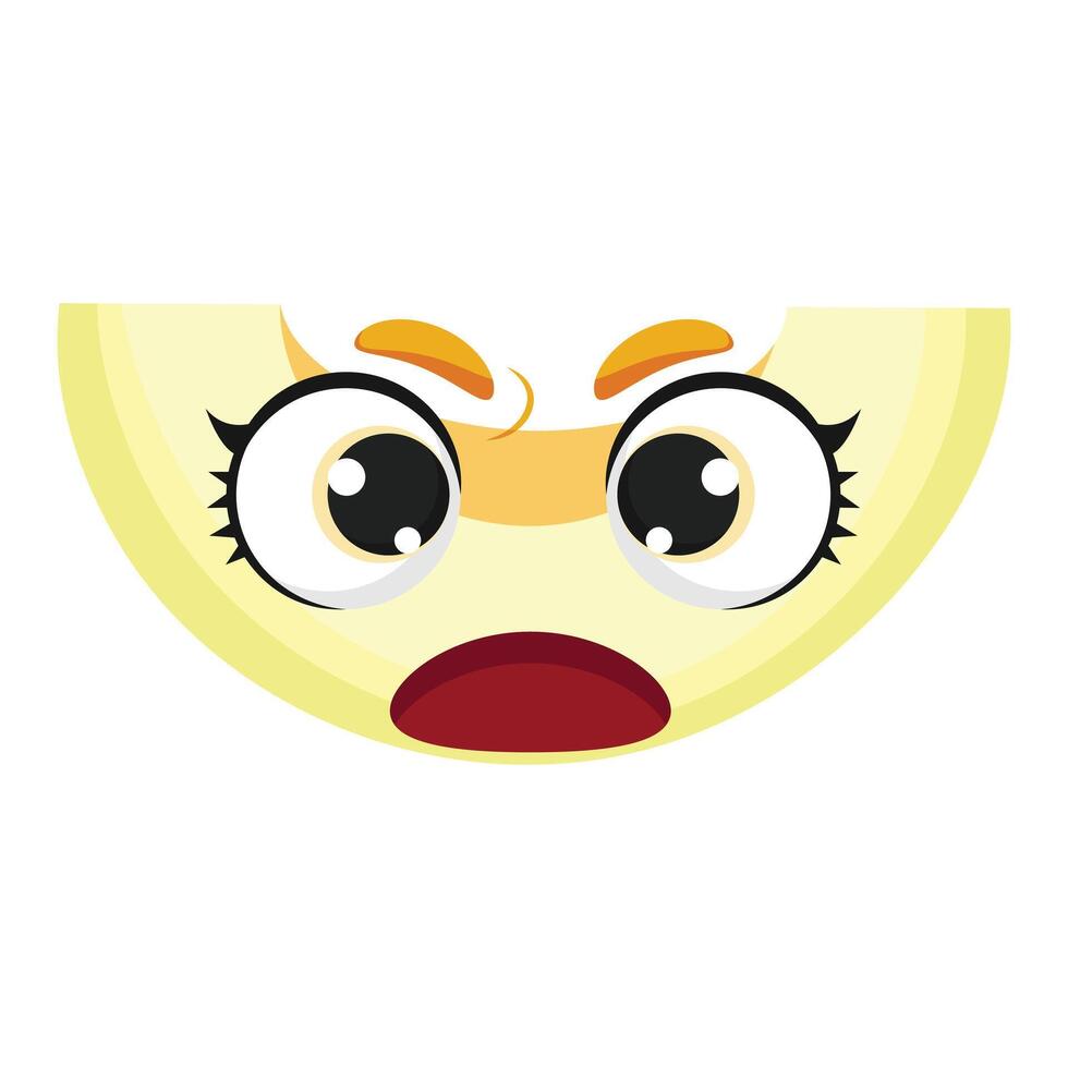 Angry melon slice with expressive eyes and bold face, ideal for fun prints, packaging, childrens projects, food themes and character collections vector