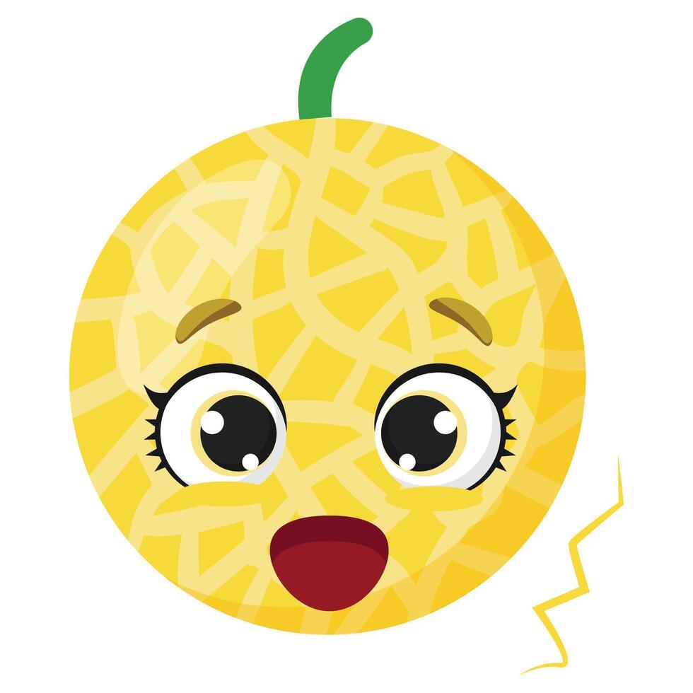 Cute melon character with big excited eyes and happy face expression, perfect for kids graphics, labels, and fresh summer designs vector