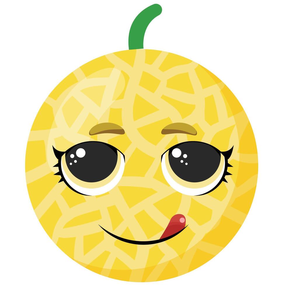 Smiling melon with big eyes and tongue out, perfect for children's illustrations, food-themed stickers, and playful summer designs vector