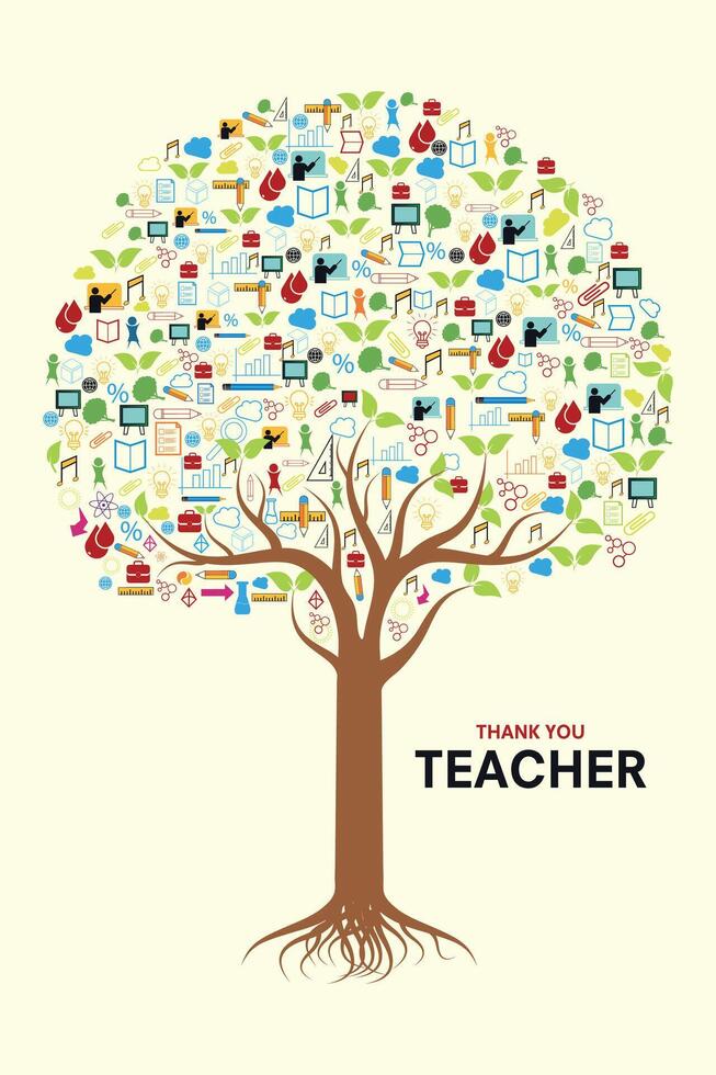 Happy teacher day Scientific Tree education equipment vector
