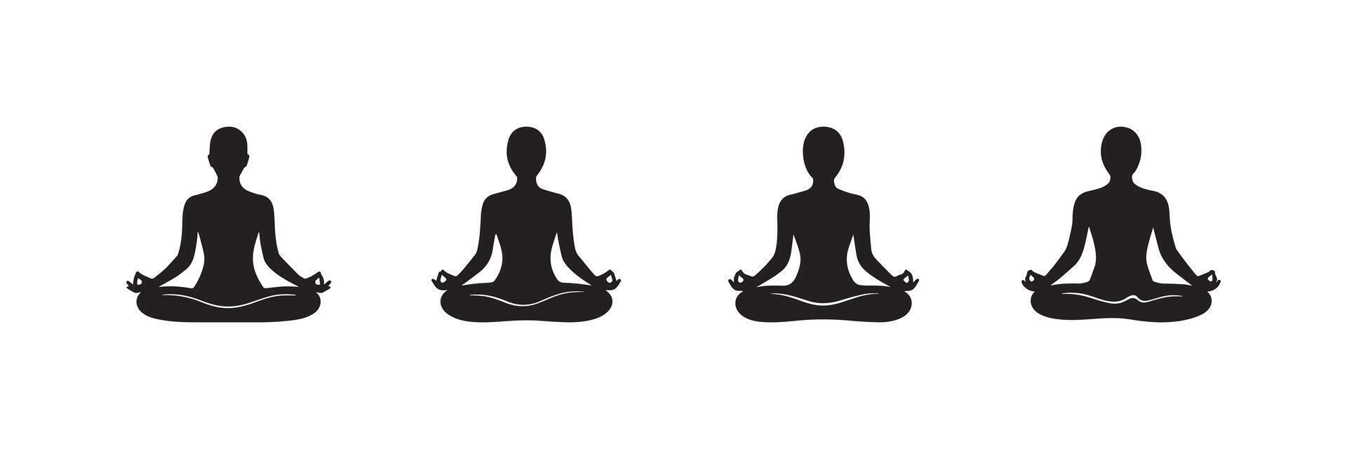 Meditation Yoga Pose Silhouette Set vector