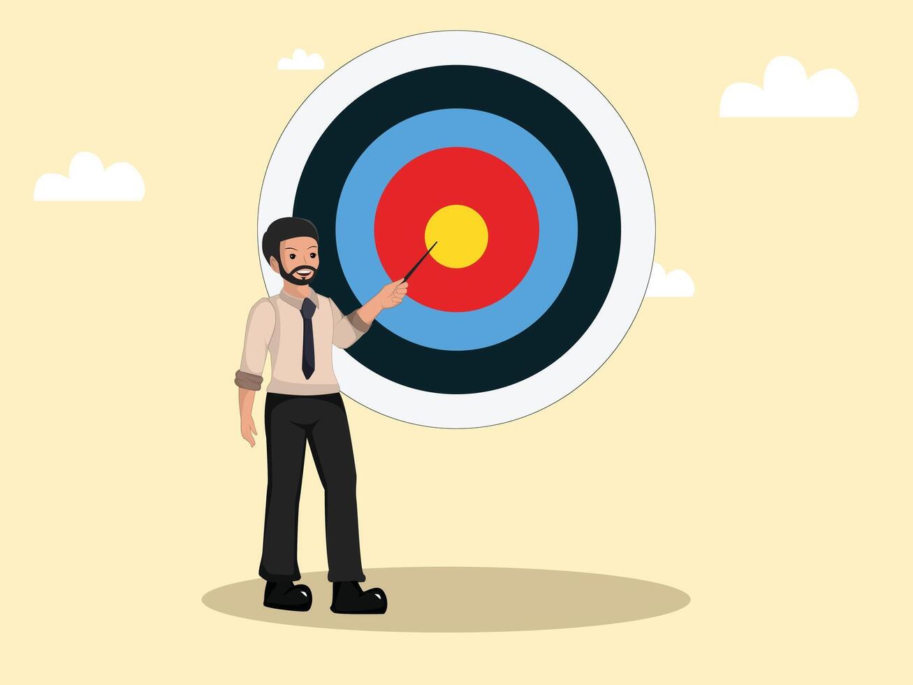 Confident Businessman Pointing at Bullseye Target Concept of Goal Achievement, Strategic Planning, and Business Success. vector