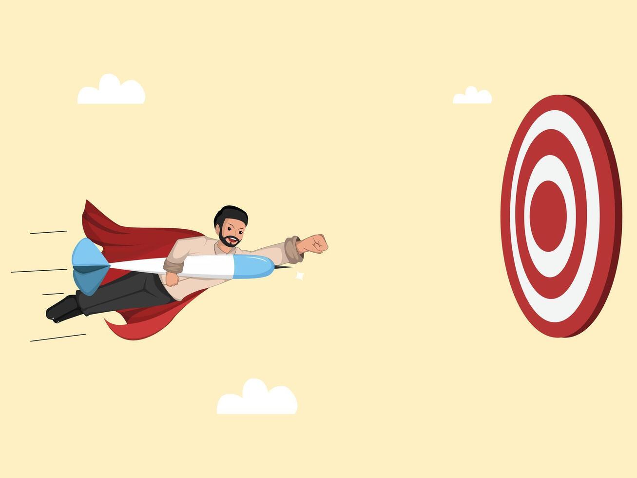 Creative Illustration of Confident Businessman Aiming at Goal with Determination and Speed. vector