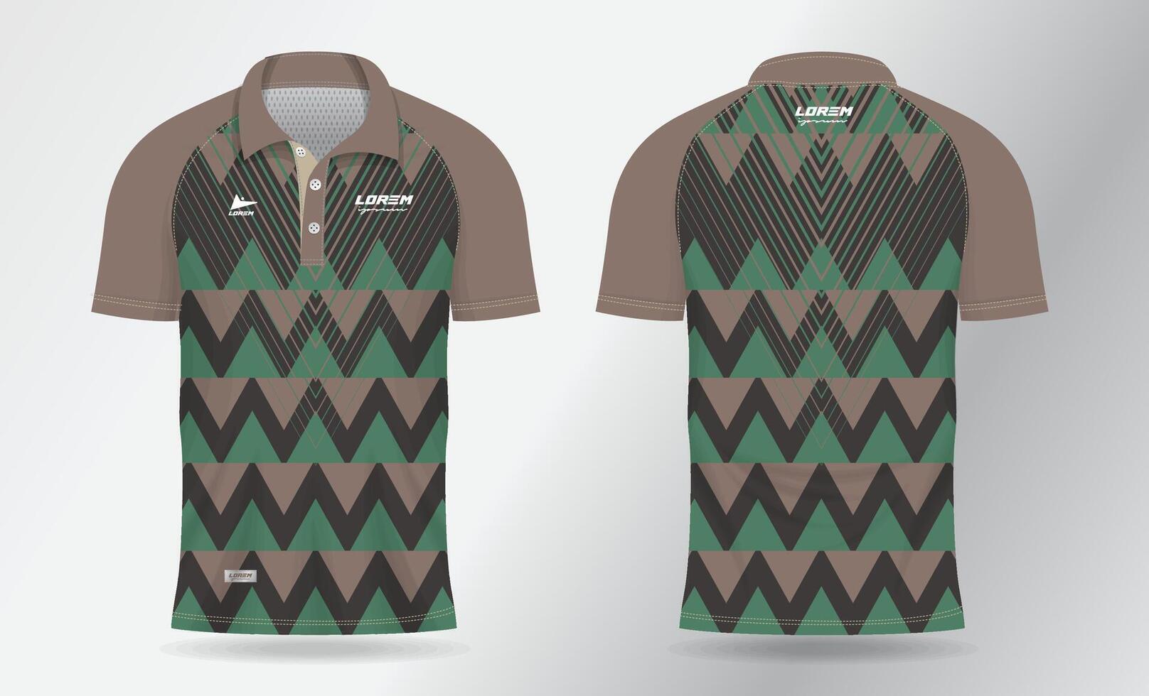 khaki polo jersey shirt mockup template design for badminton, tennis, soccer, football or sport uniform in front view and back view vector