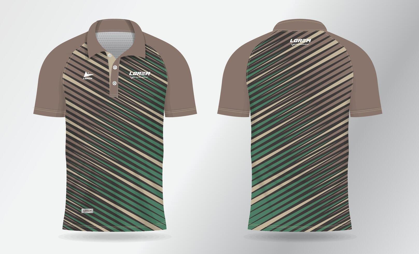abstract khaki polo jersey shirt mockup template design for badminton, tennis, soccer, football or sport uniform in front view and back view vector