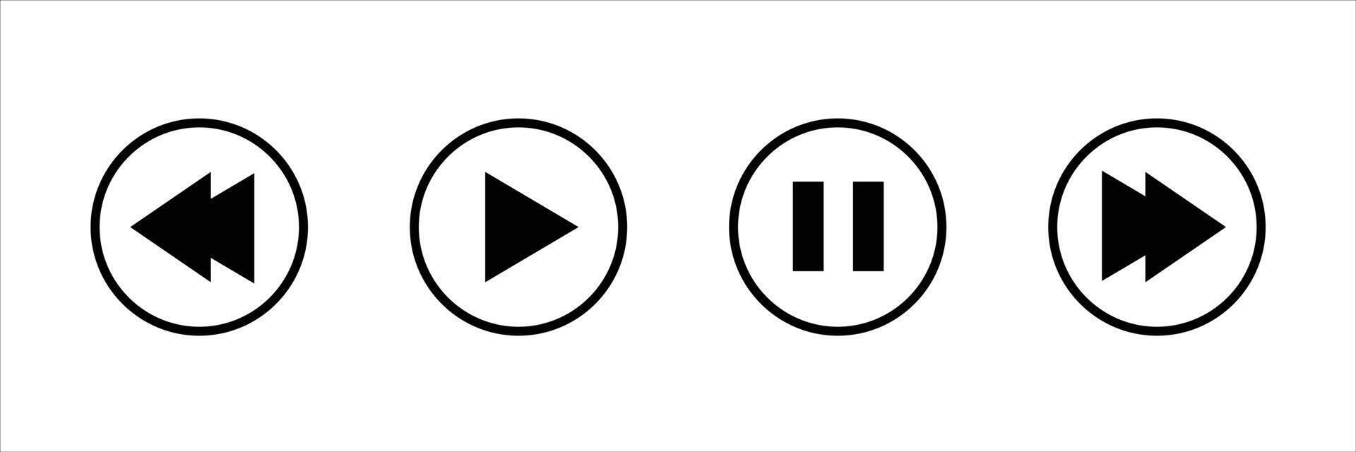 Media player icons illustration Includes rewind play pause and fast forward signs inside round buttons Ideal for interface design vector