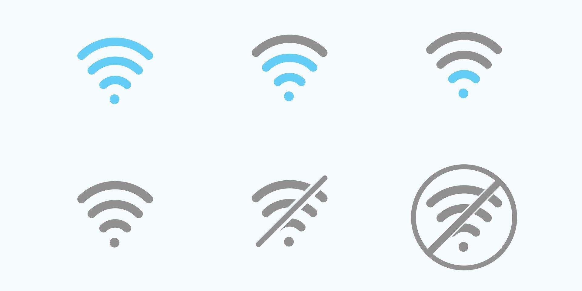 Wifi connection strength icons, full signal partial signal no signal Varying gray and blue tones on for a simple yet effective user interface vector