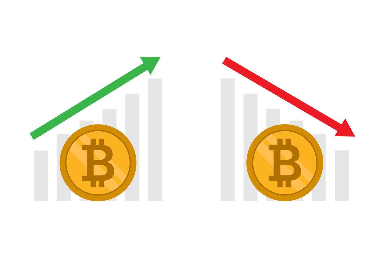 Bitcoin coin with up and down graph vector
