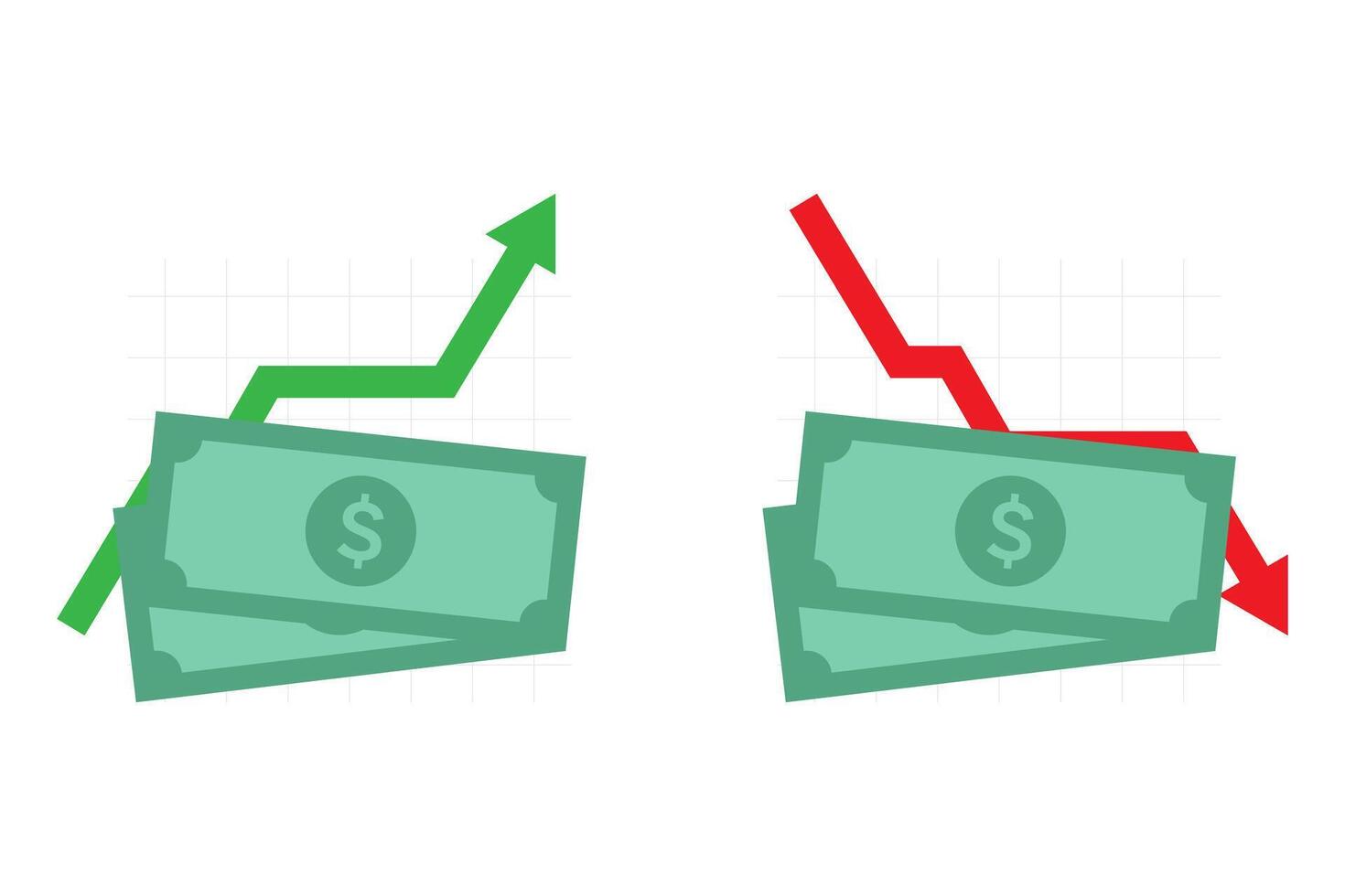 Dollar paper currency chart up and down vector