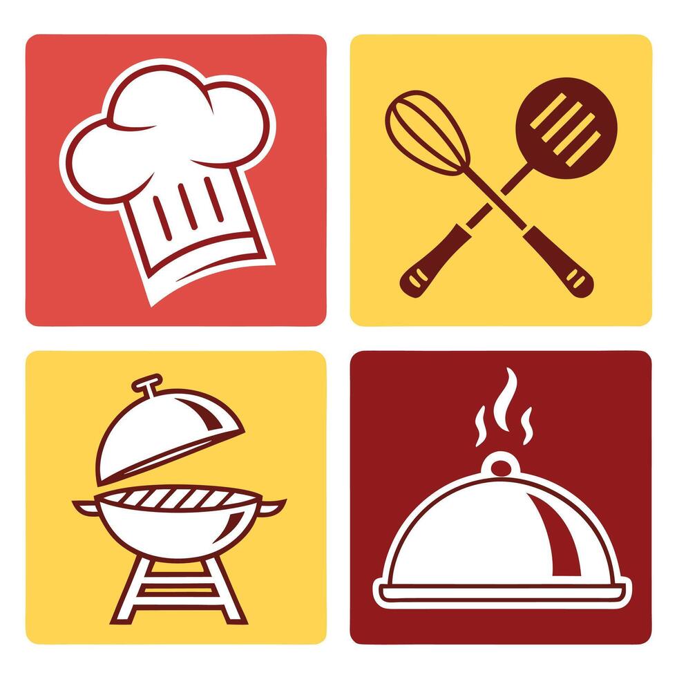 a vibrant set of food icons for a restaurant vector