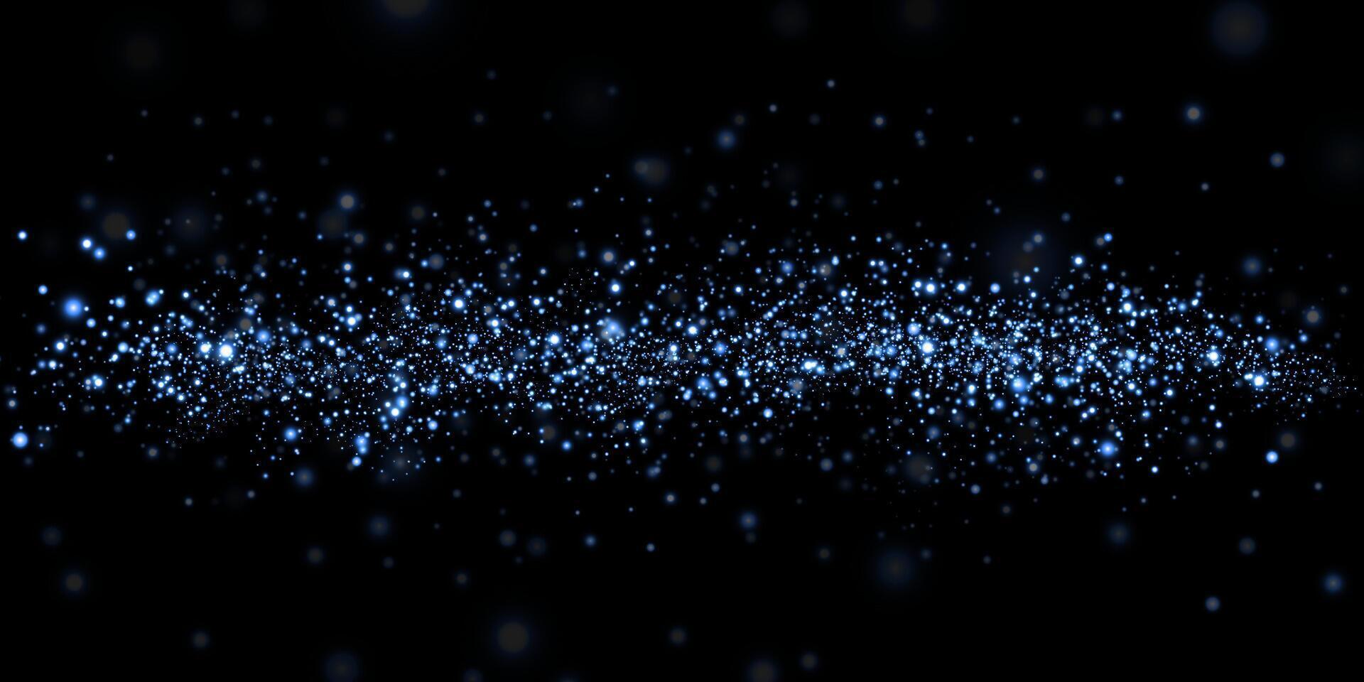 Enthralling Blue Sparkling Glittering Particles Set Against a Dark Black Background Surface vector
