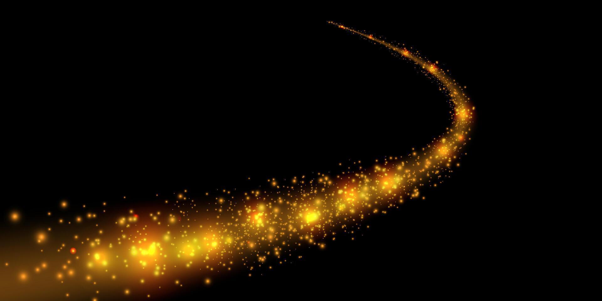 A mesmerizing golden spark trail is elegantly creating a magical and enchanting effect against a dark backdrop vector