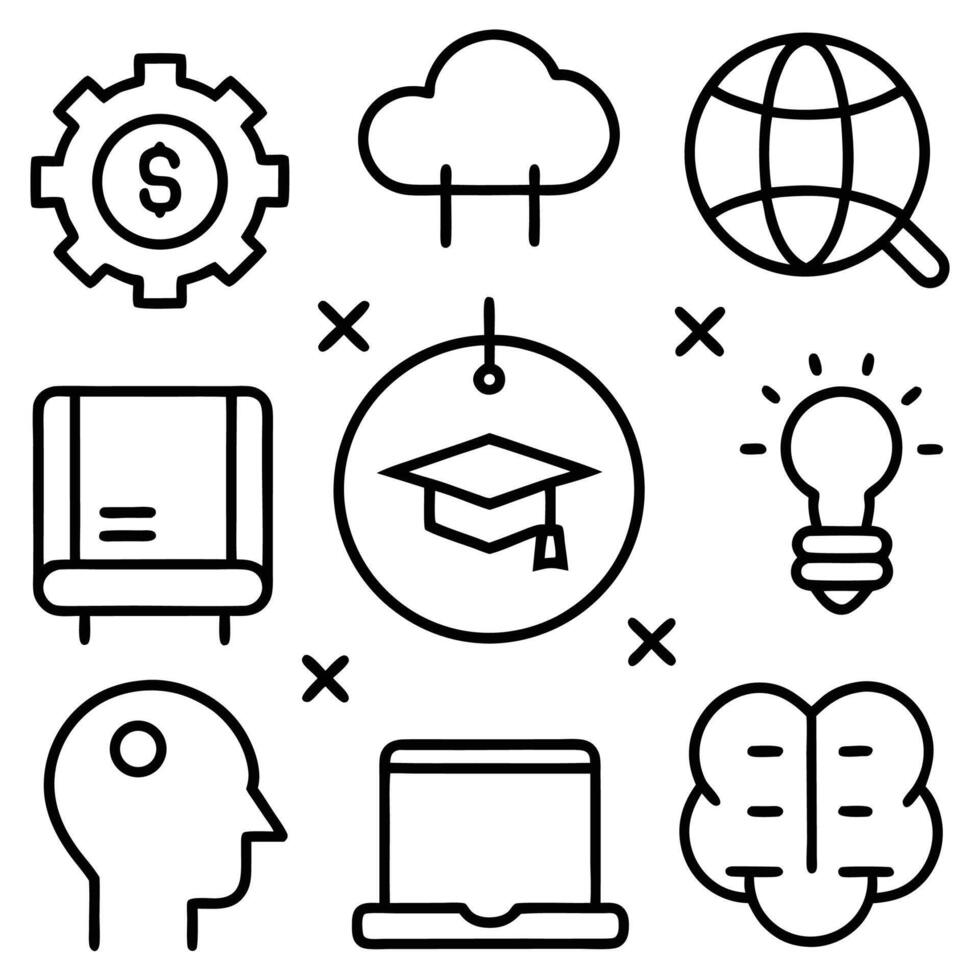 Monochrome online education symbols vector
