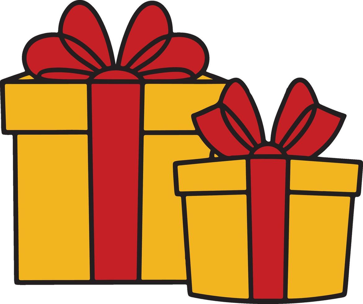 yellow gift boxes with red ribbons and bows vector
