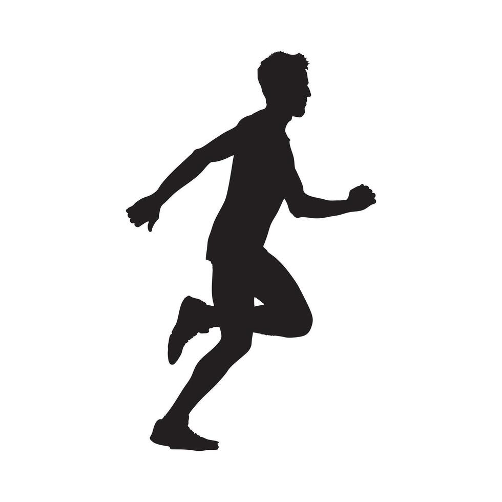 Silhouettes of male marathon runners sprinting, illustration showcasing endurance, speed, and athletic competition. vector