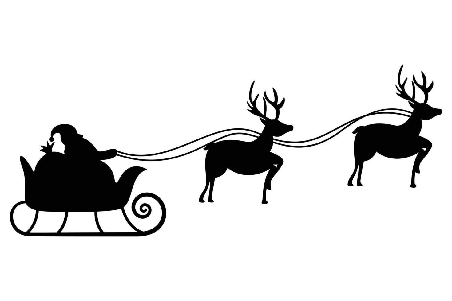 Silhouette of Santa Claus in Sleigh Pulled by Reindeer Christmas Illustration vector