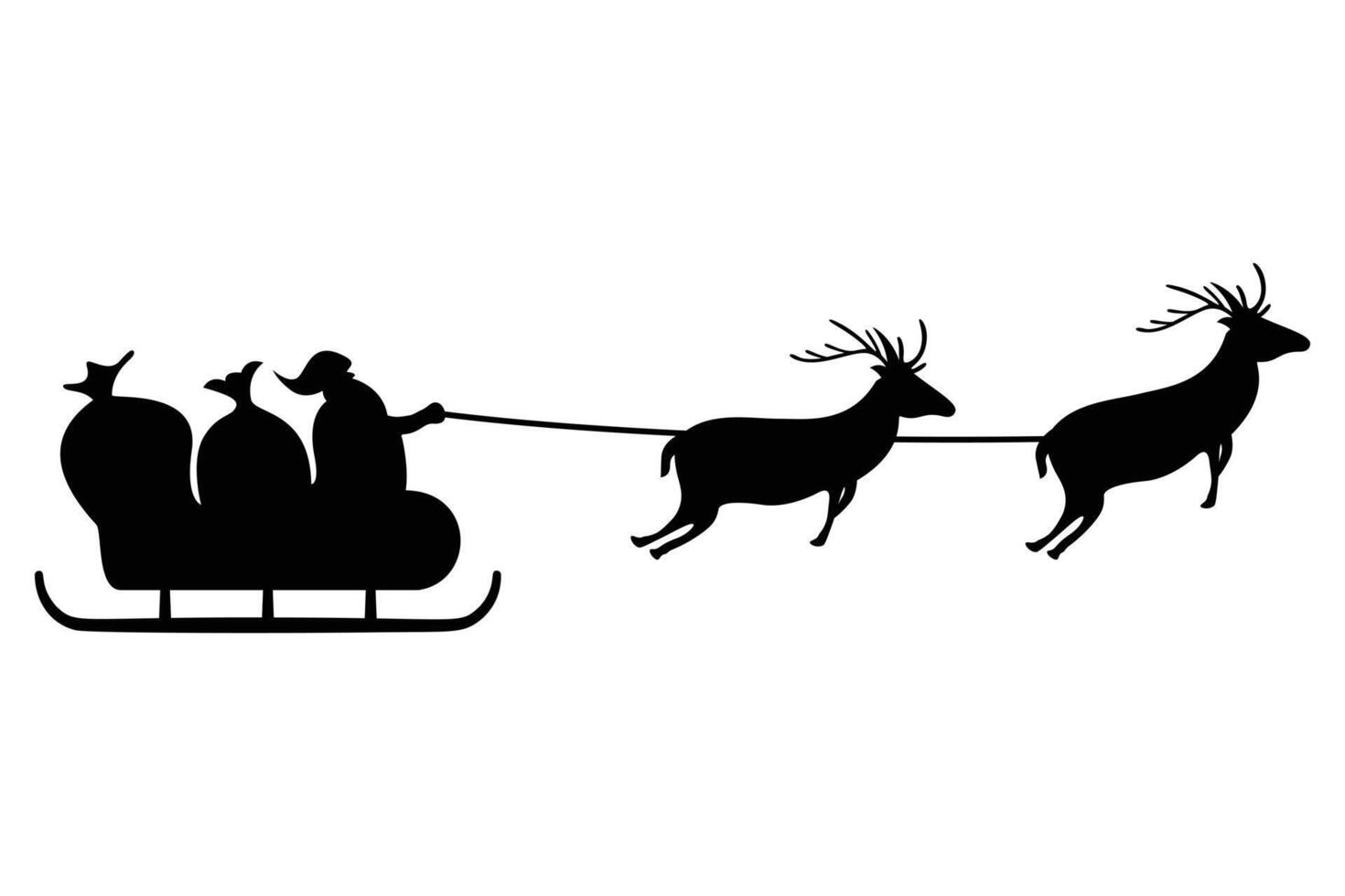Cartoon Sleigh with Bag of Gifts and Reindeers Santa Claus Holiday Transport vector