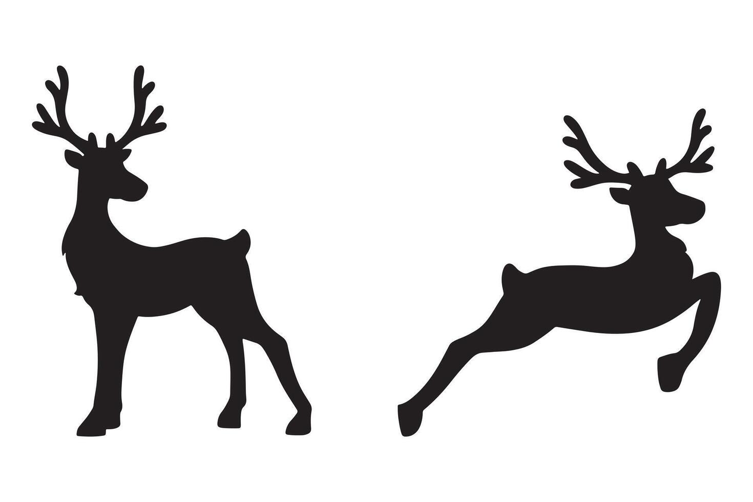 Collection of Black Deer Silhouettes Standing Jumping Deer on White Background vector