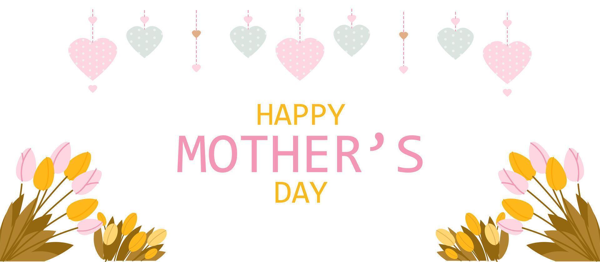 Mother's Day greetings banner with delicate spring tulips and hearts vector