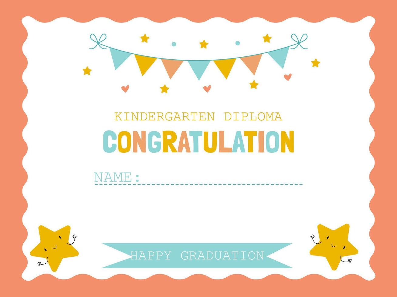 Cute template with congratulations on graduation from kindergarten or school with funny stars vector