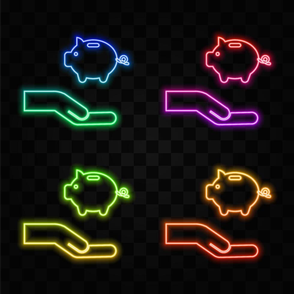 piggy bank. neon style. dollar with cent showing piggy bank savings icon vector