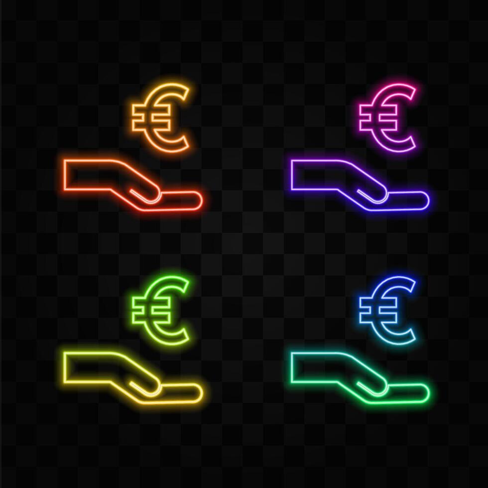 hands euro icon. neon style. financial illustration element. symbols and symbols can be used for mobile app web logo vector