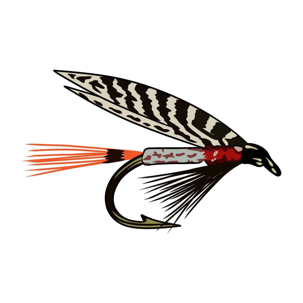 full color fly fishing flies hook illustration logo image vector
