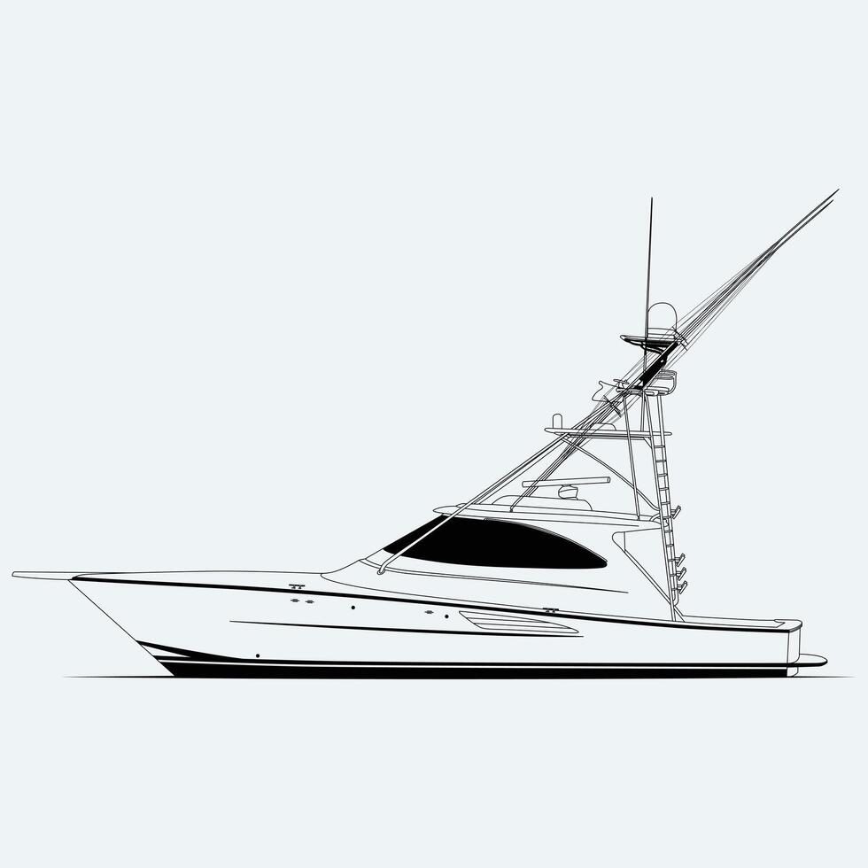 Fishing Boat Illustration simple Line Art Boat One Color vector