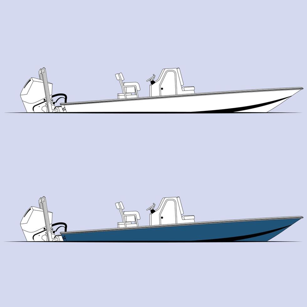 Fishing Boat Illustration Line Art Boat One Color vector