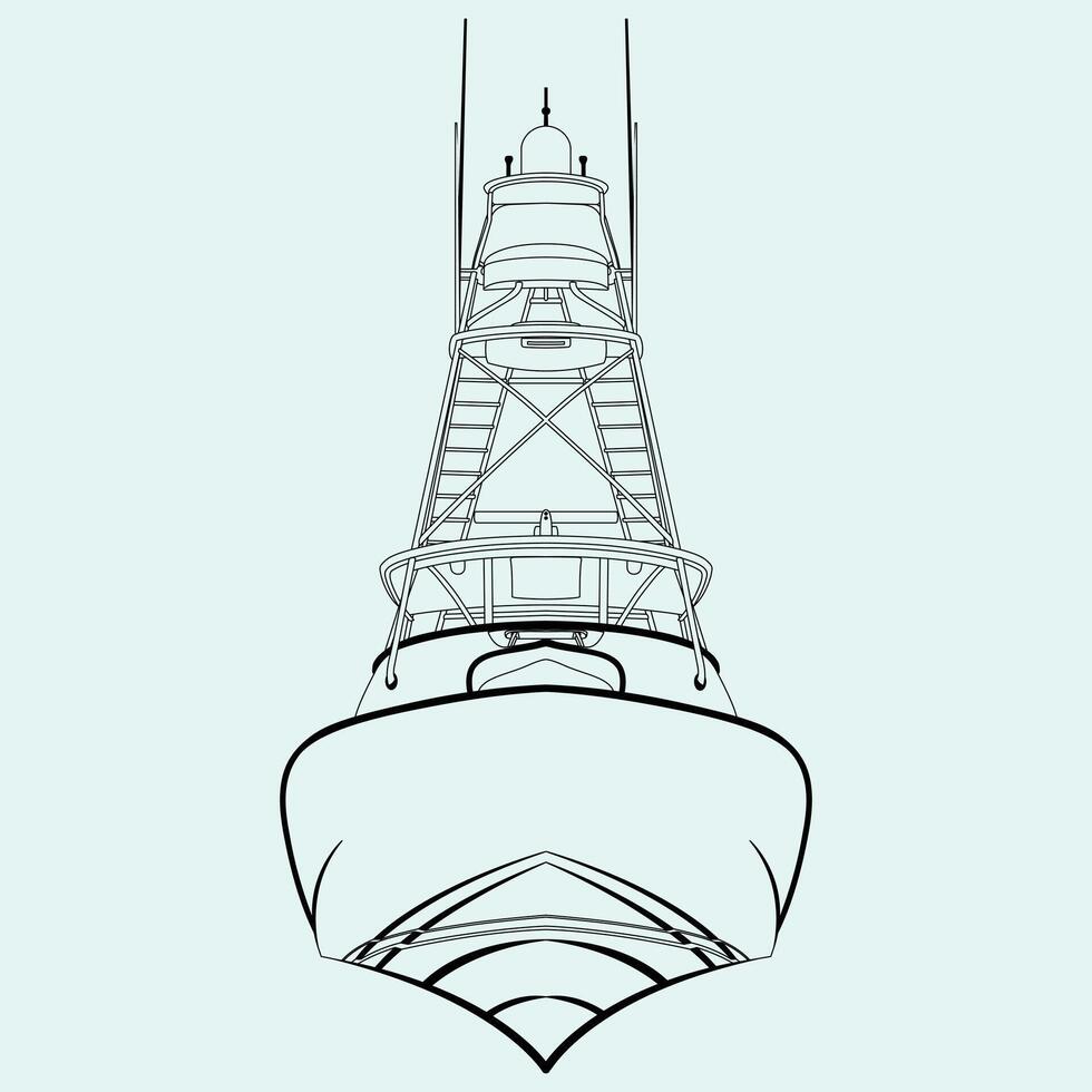 Fishing Boat Illustration front view Line Art Boat One Color vector