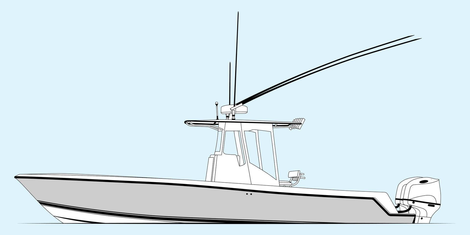 Fishing Boat Line Art Illustration One color vector