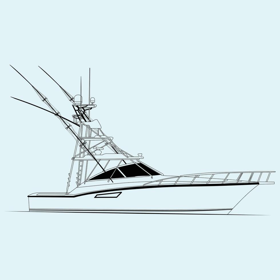 Fishing Boat Illustration sample Line Art Boat One Color vector