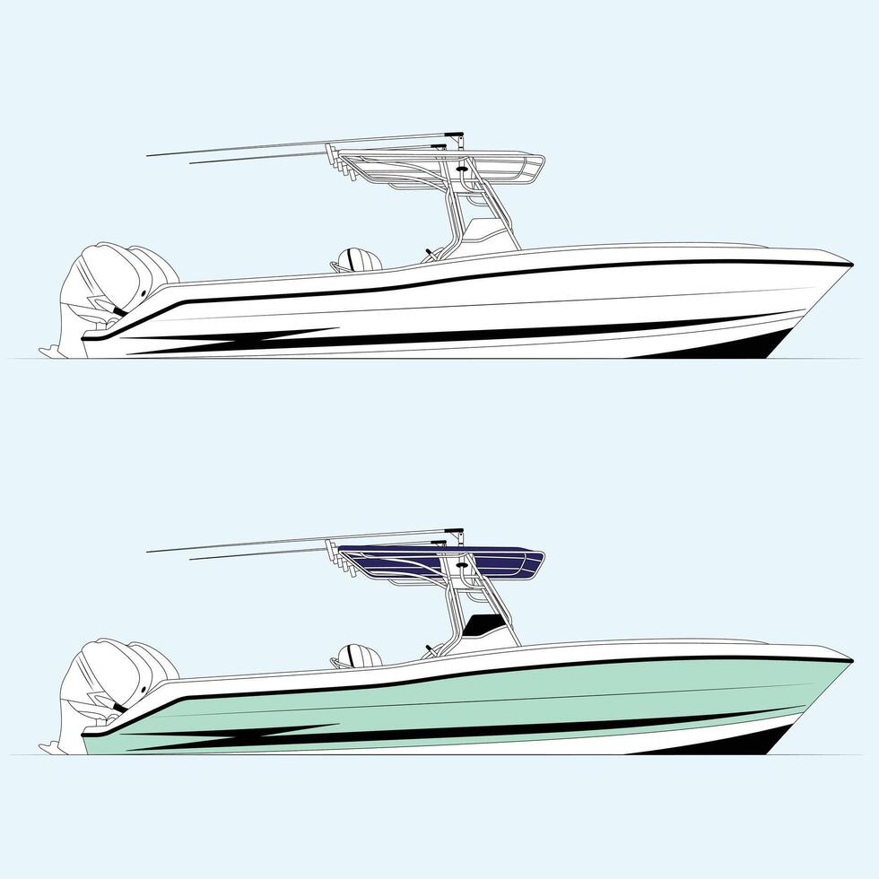 Fishing Boat Illustration Line Art Boat Color vector