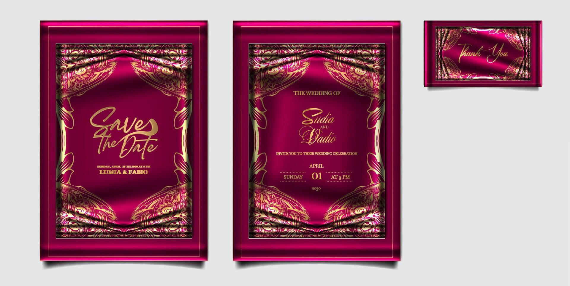 Elegant vintage retro wedding invitation design set vector