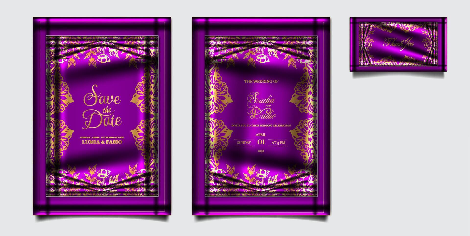luxury wedding invitation set vector
