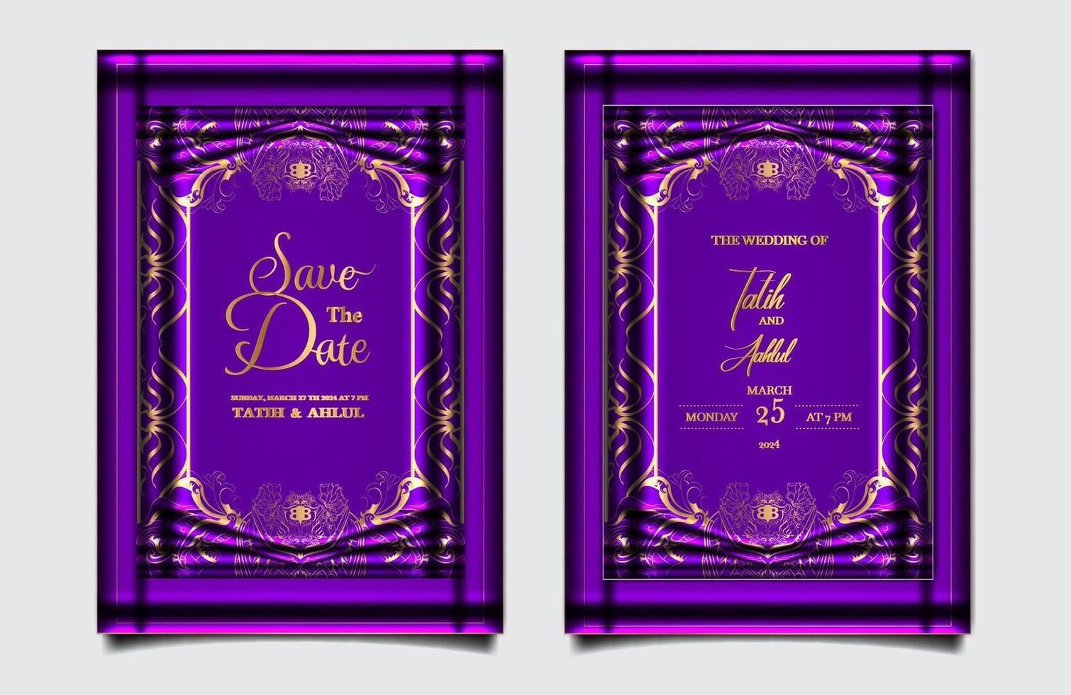luxury wedding invitation design set vector