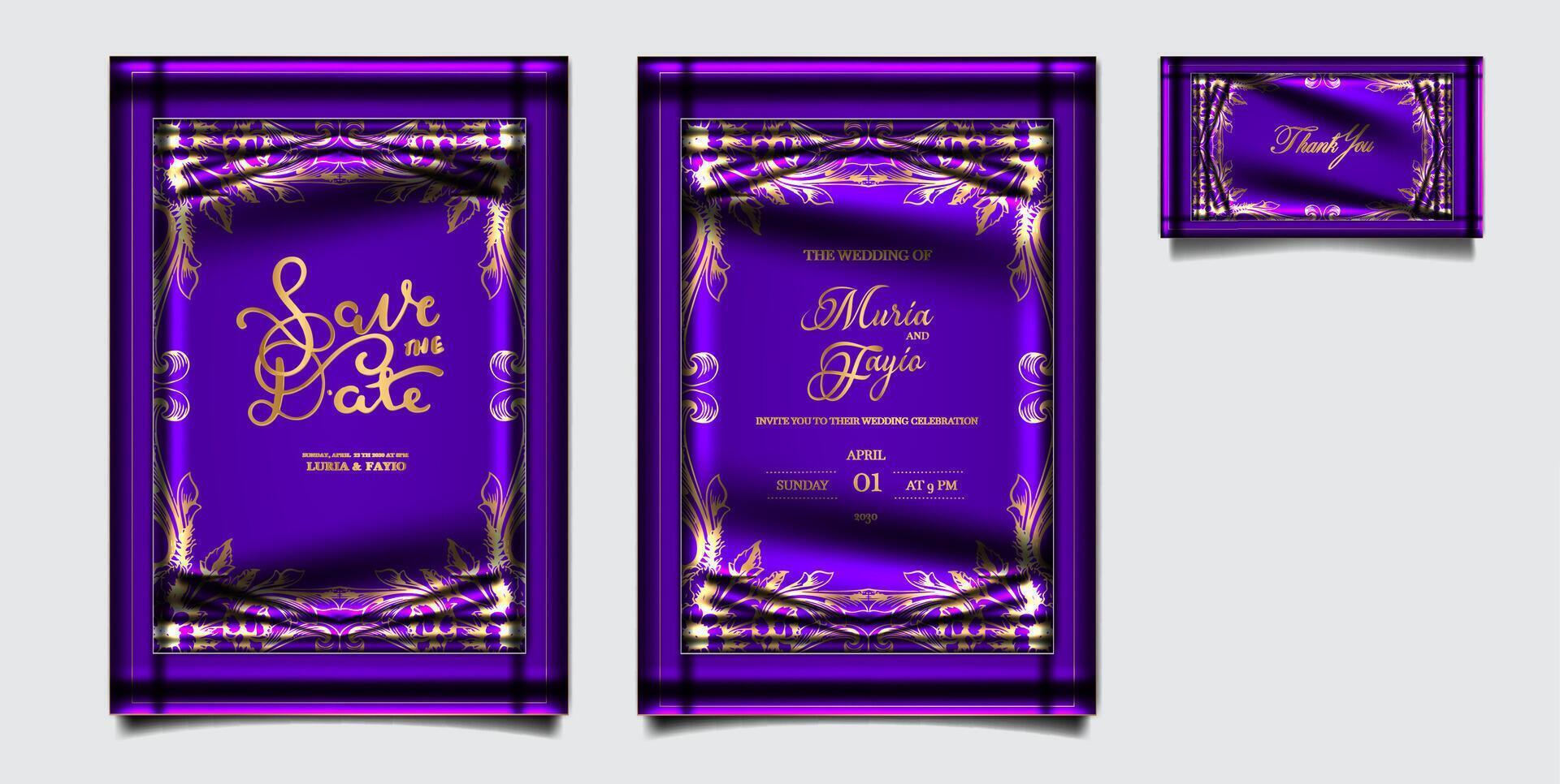 elegant vintage wedding invitation card design set vector