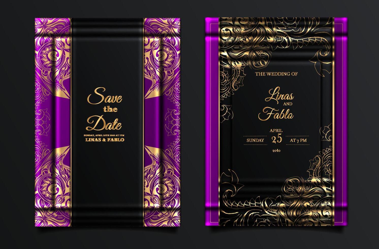 Luxury vintage wedding invitation card design set vector