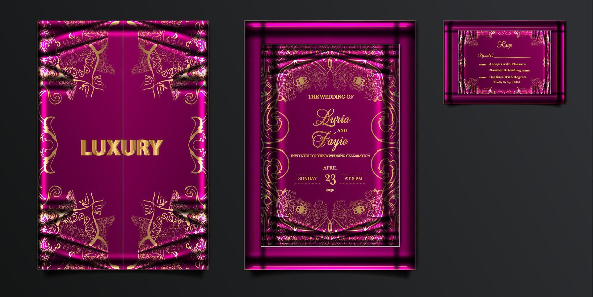 elegant wedding invitation cards design set vector