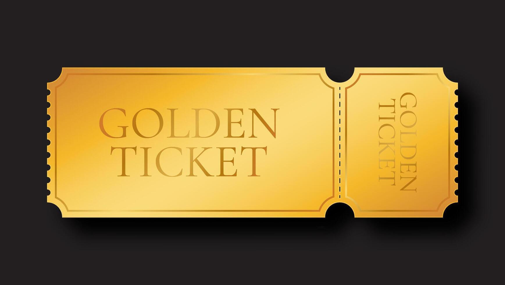 Golden ticket template. Ideal for concerts, parties, or festivals. Isolated ticket design on a black background. vector