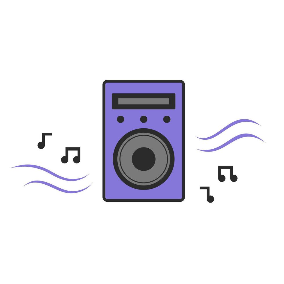 Bright purple speaker playing music with notes around it vector