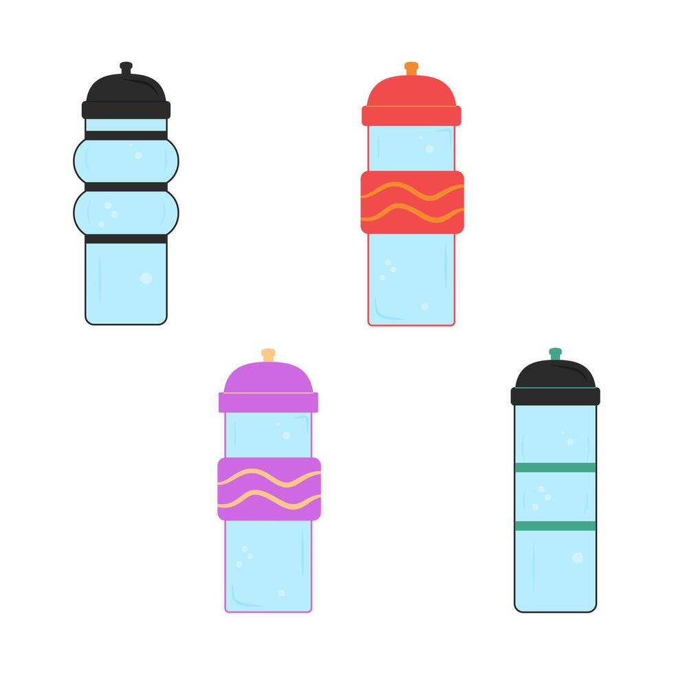 Four colorful water bottles displayed in a minimalistic design vector