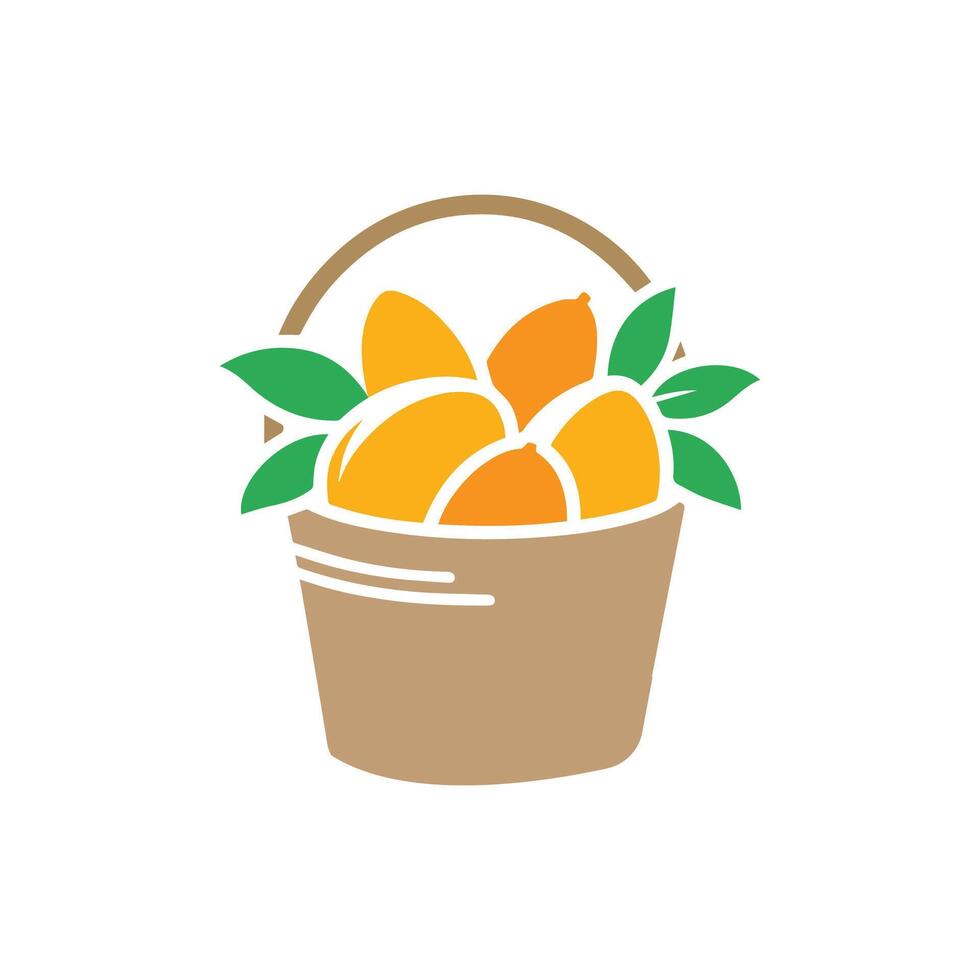 Basket of fruits . Fresh mango in the basket icon on white background vector