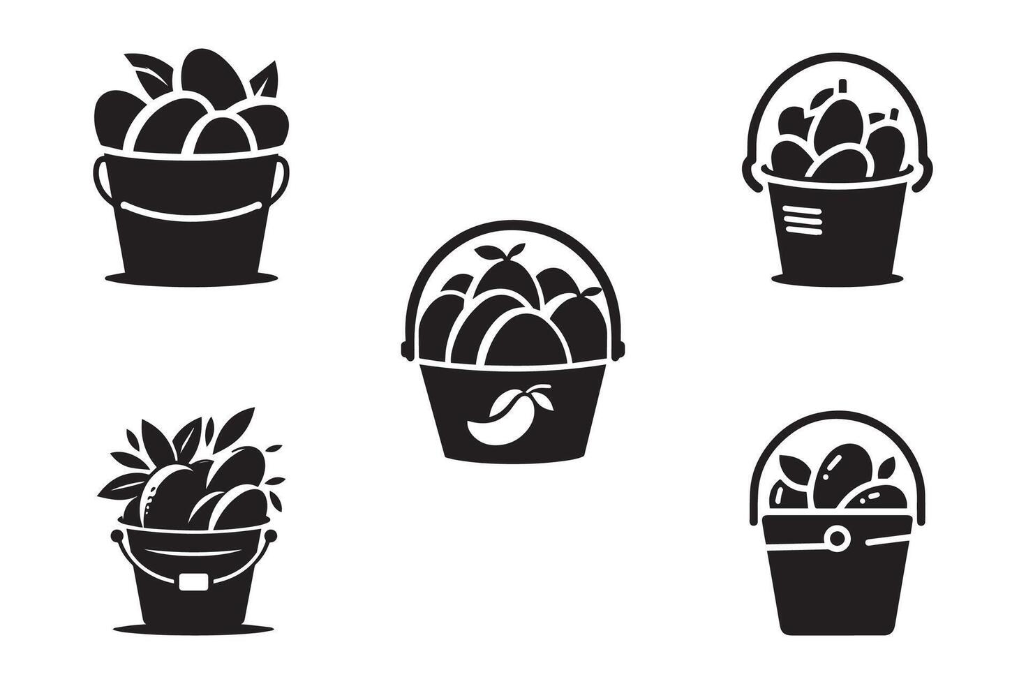 Set of basket of fruits . Fresh mangoes in the basket icon on white background vector